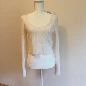 3.1 PHILLIP LIM Cropped Wool Sweater Top Cream Sz (L)